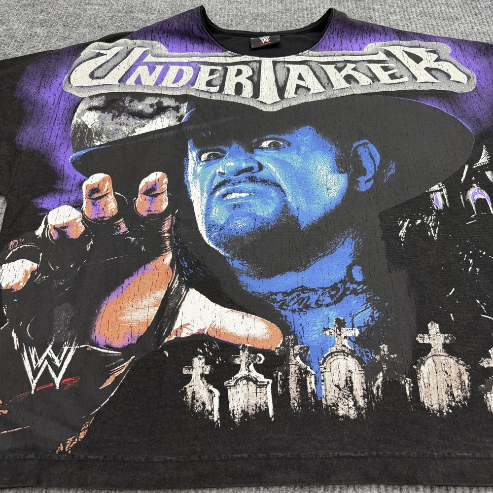 Vtg Loiter X WWE Undertaker Shirt Mens L Graphic Print Double Sided AOP Box FIt